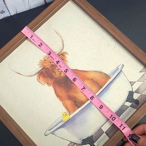 Highland Cow Texas Country Cattle Bathtub Rubber Duck Wood Framed Canvas Print - Picture 15 of 16